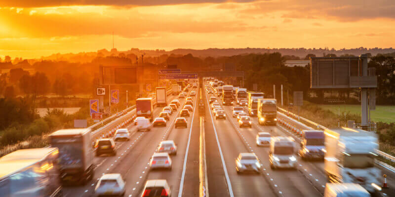 Blurred image of cars on a UK motorway
